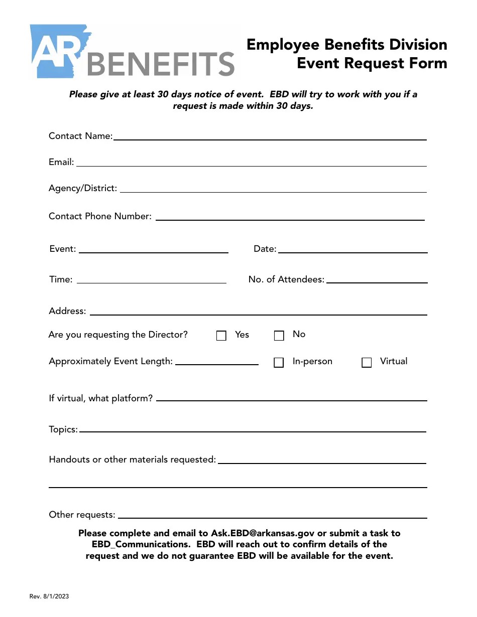 Arkansas Employee Benefits Division Event Request Form Fill Out, Sign Online and Download PDF