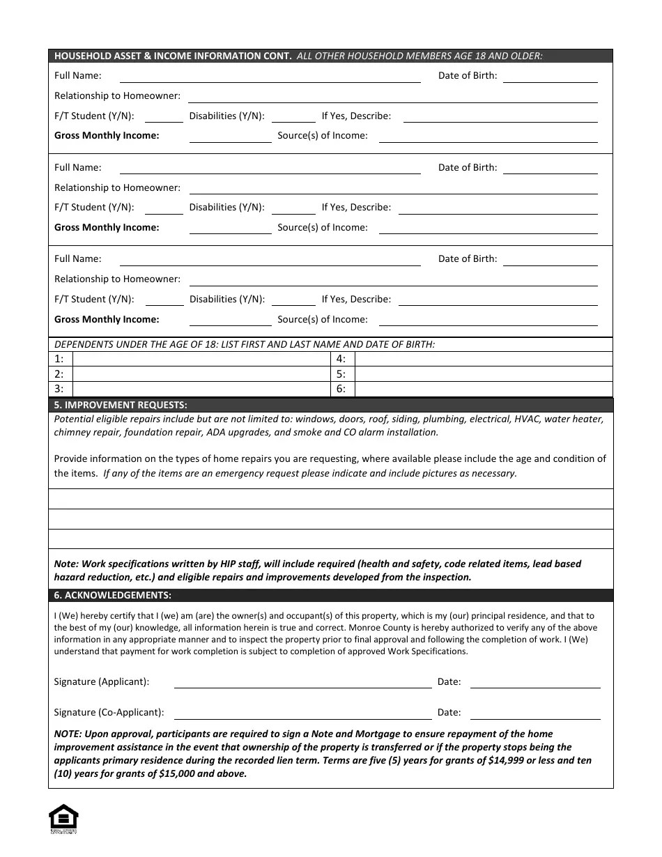 Monroe County, New York Home Improvement Program (Hip) Application