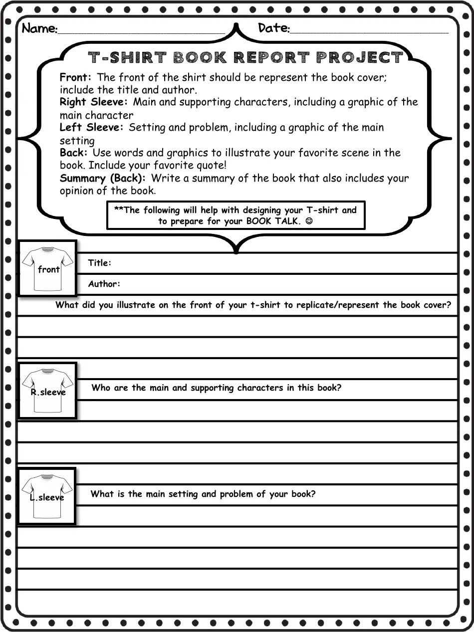 TShirt Book Report Project Fill Out, Sign Online and Download PDF