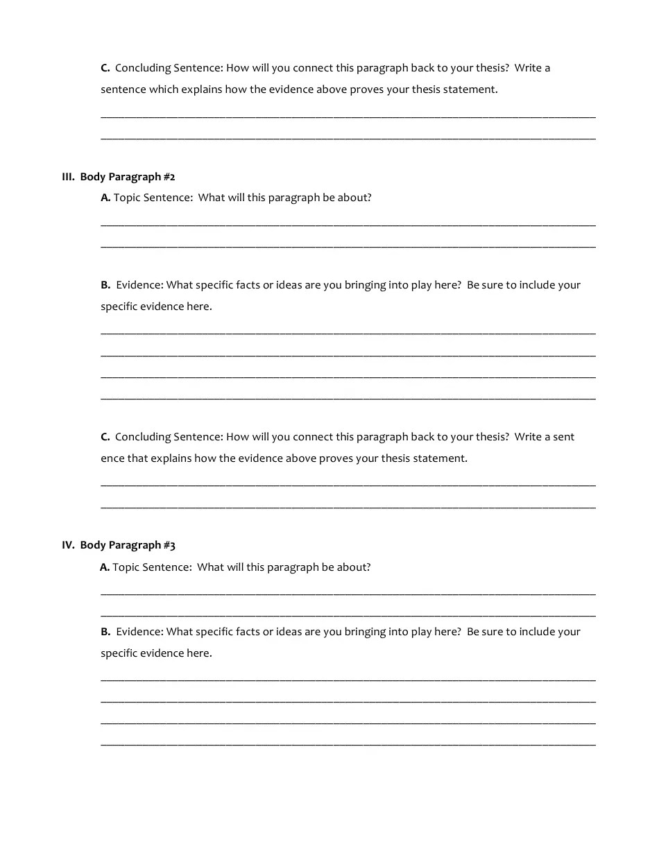 Essay Outline Worksheet Download Printable PDF Templateroller