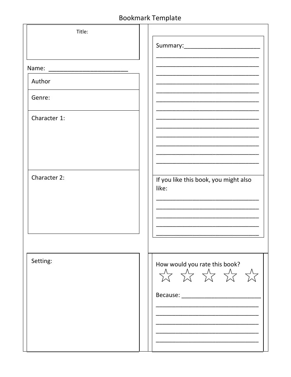 Bookmark Book Report Template Fill Out, Sign Online and Download PDF