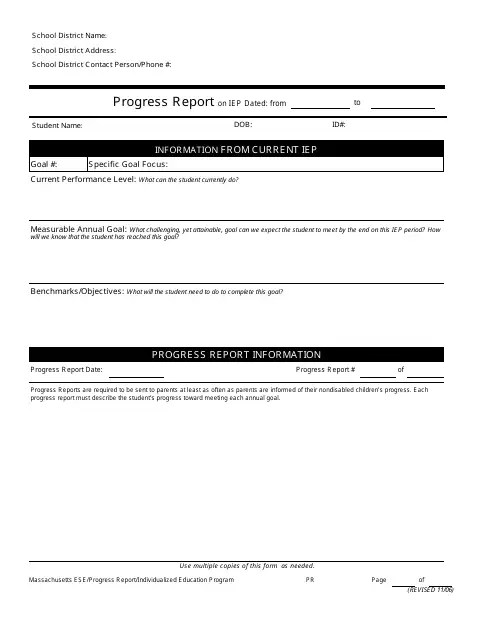 Massachusetts Progress Report on Iep Download Printable PDF
