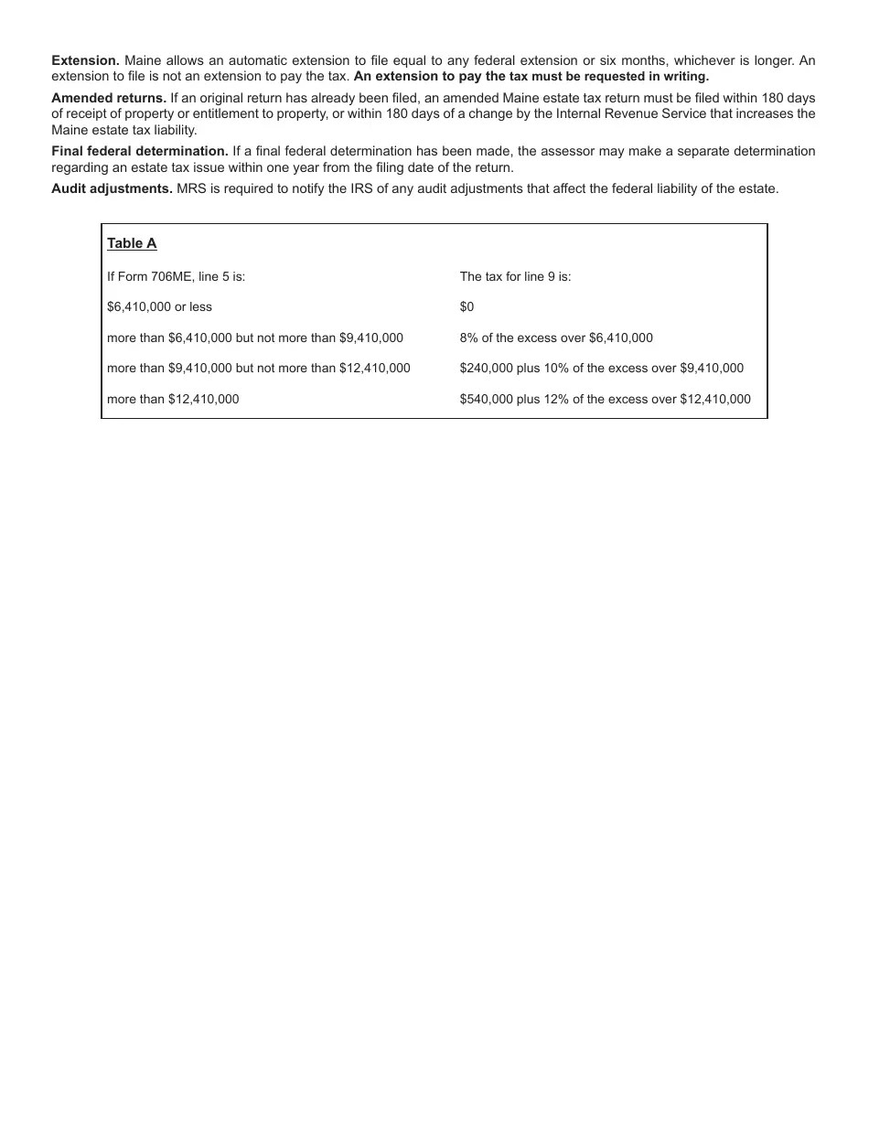 Download Instructions for Form 706ME Maine Estate Tax Return PDF, 2023