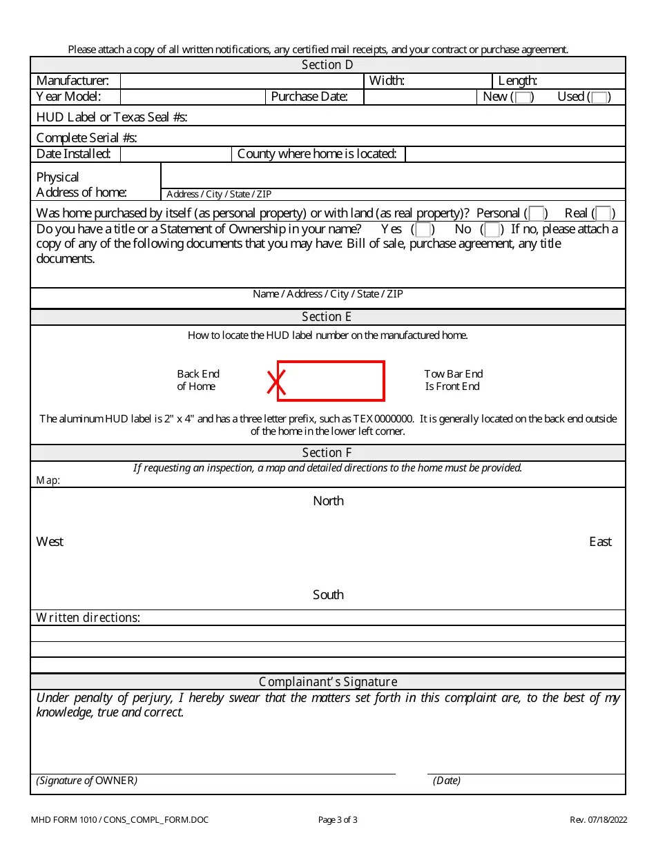 MHD Form 1010 Download Fillable PDF or Fill Online Consumer Complaint