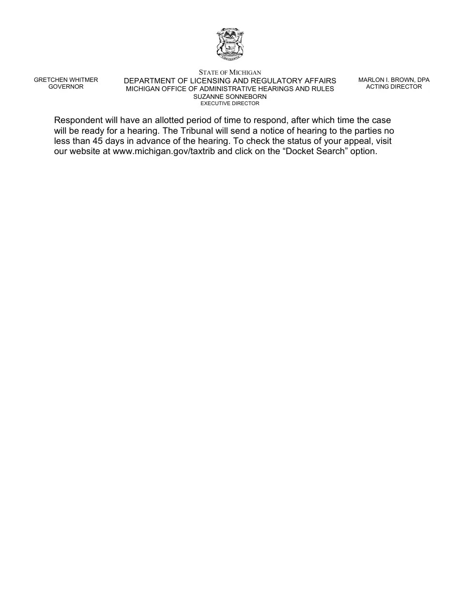 Michigan Property Tax Appeal Petition Form Principal Residence