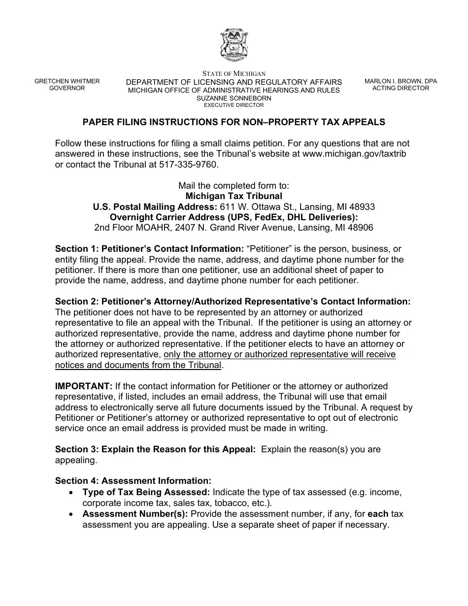 Michigan Tax Appeal Petition Form Nonproperty Tax Fill Out, Sign