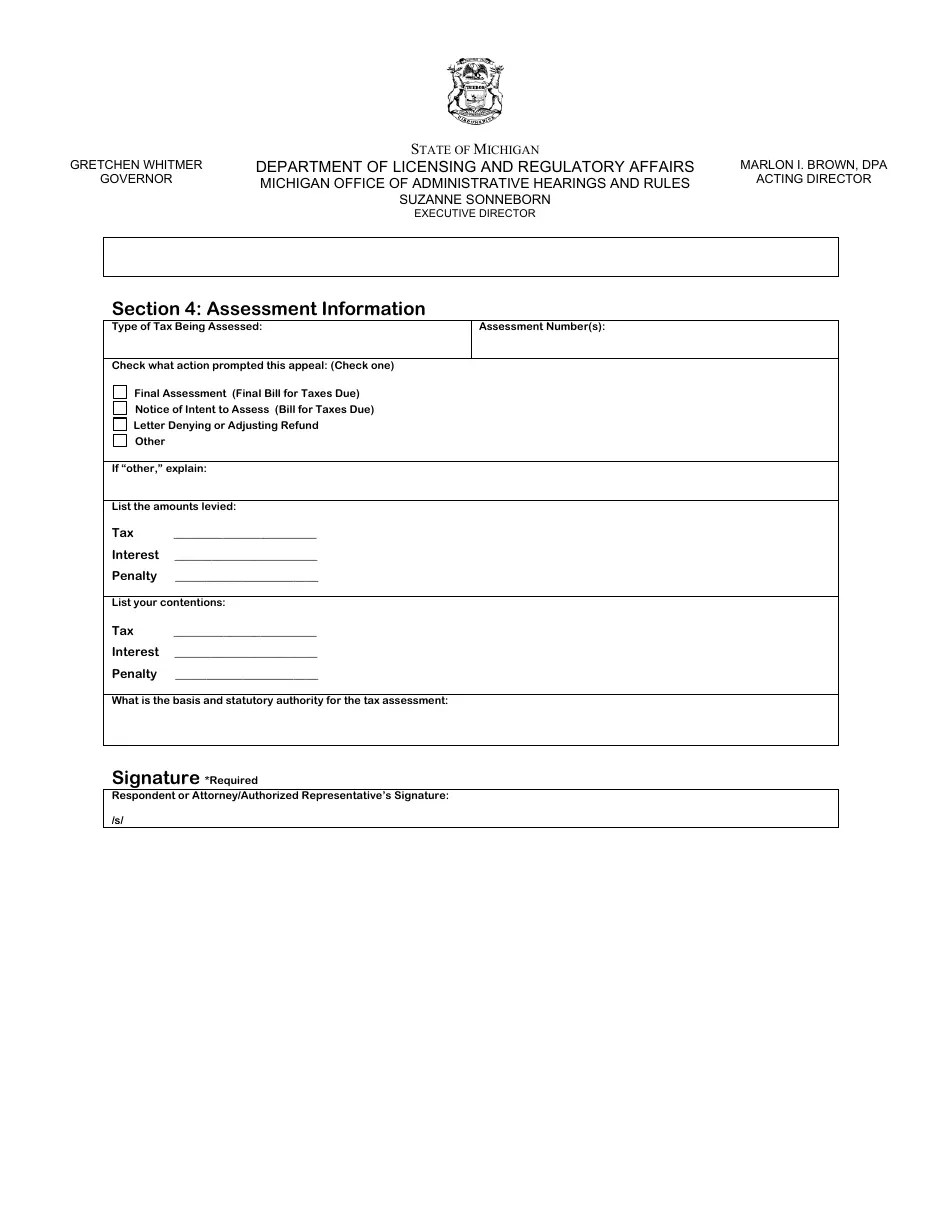 Michigan Tax Appeal Answer Form Nonproperty Tax Fill Out, Sign