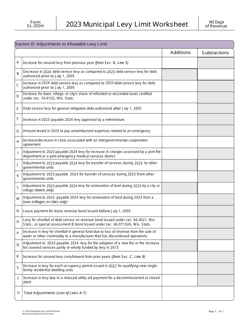 Form SL202M Download Printable PDF or Fill Online Municipal Levy Limit
