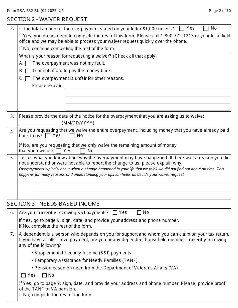 Form SSA-632-BK Download Fillable PDF or Fill Online Request for Waiver