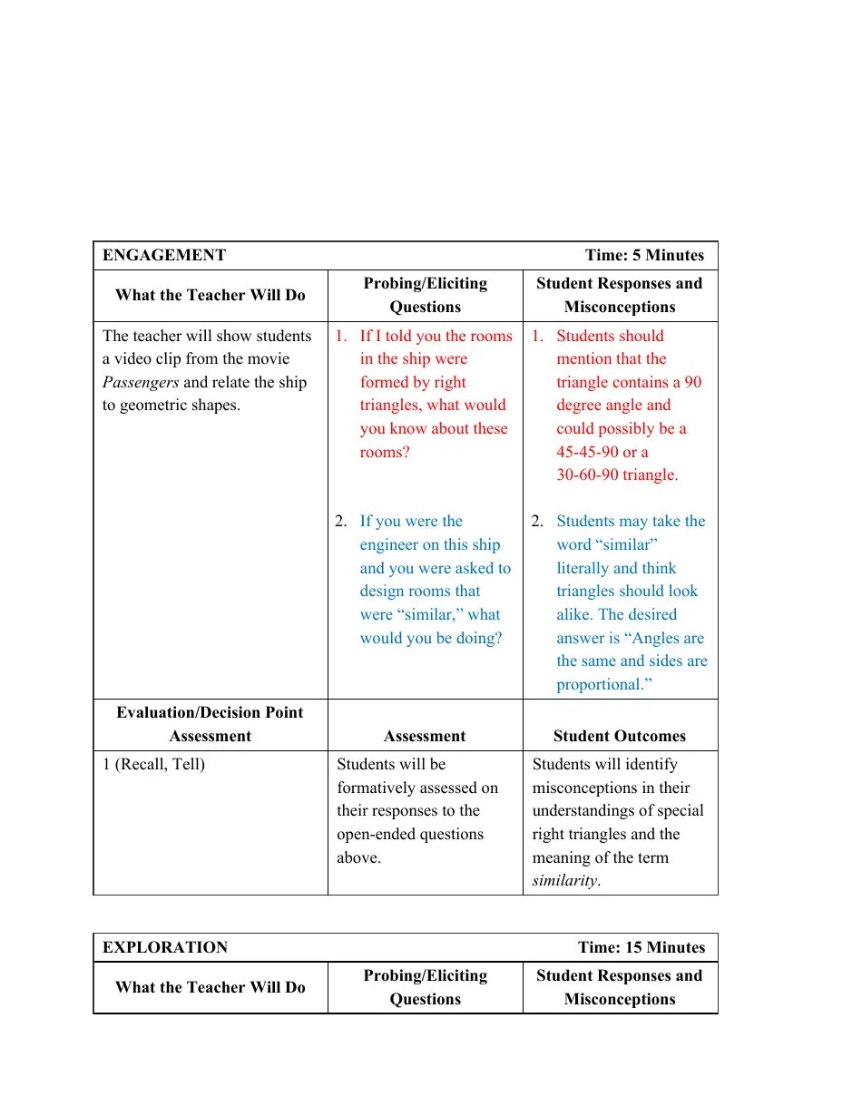 5e Lesson Plan Template Download Printable PDF Templateroller