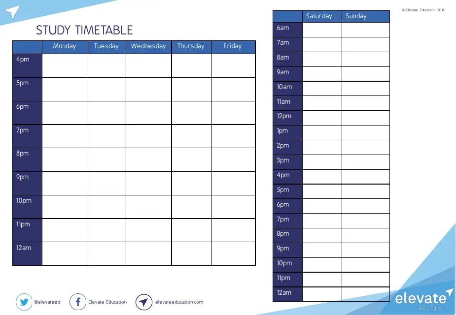 Study Timetable Download Fillable PDF Templateroller