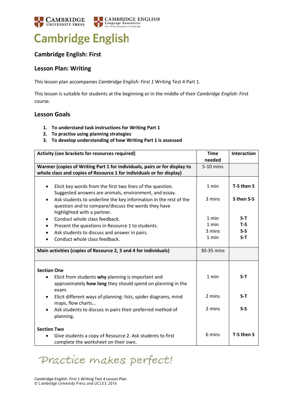 Writing Lesson Plan Cambridge English Download Printable PDF Templateroller
