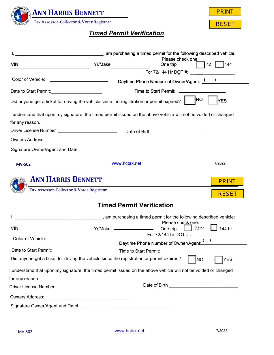 Form MV502 Fill Out, Sign Online and Download Fillable PDF, Harris County, Texas Templateroller