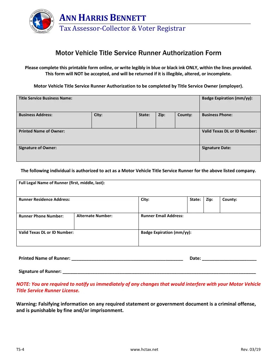 Form TS4 Fill Out, Sign Online and Download Fillable PDF, Harris County, Texas Templateroller
