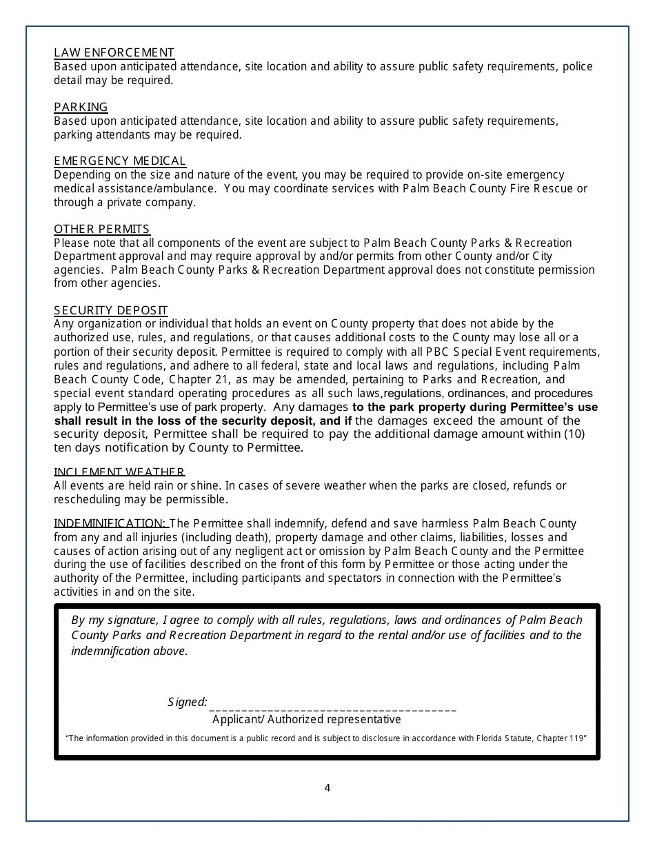 Palm Beach County, Florida Special Events Application Fill Out, Sign