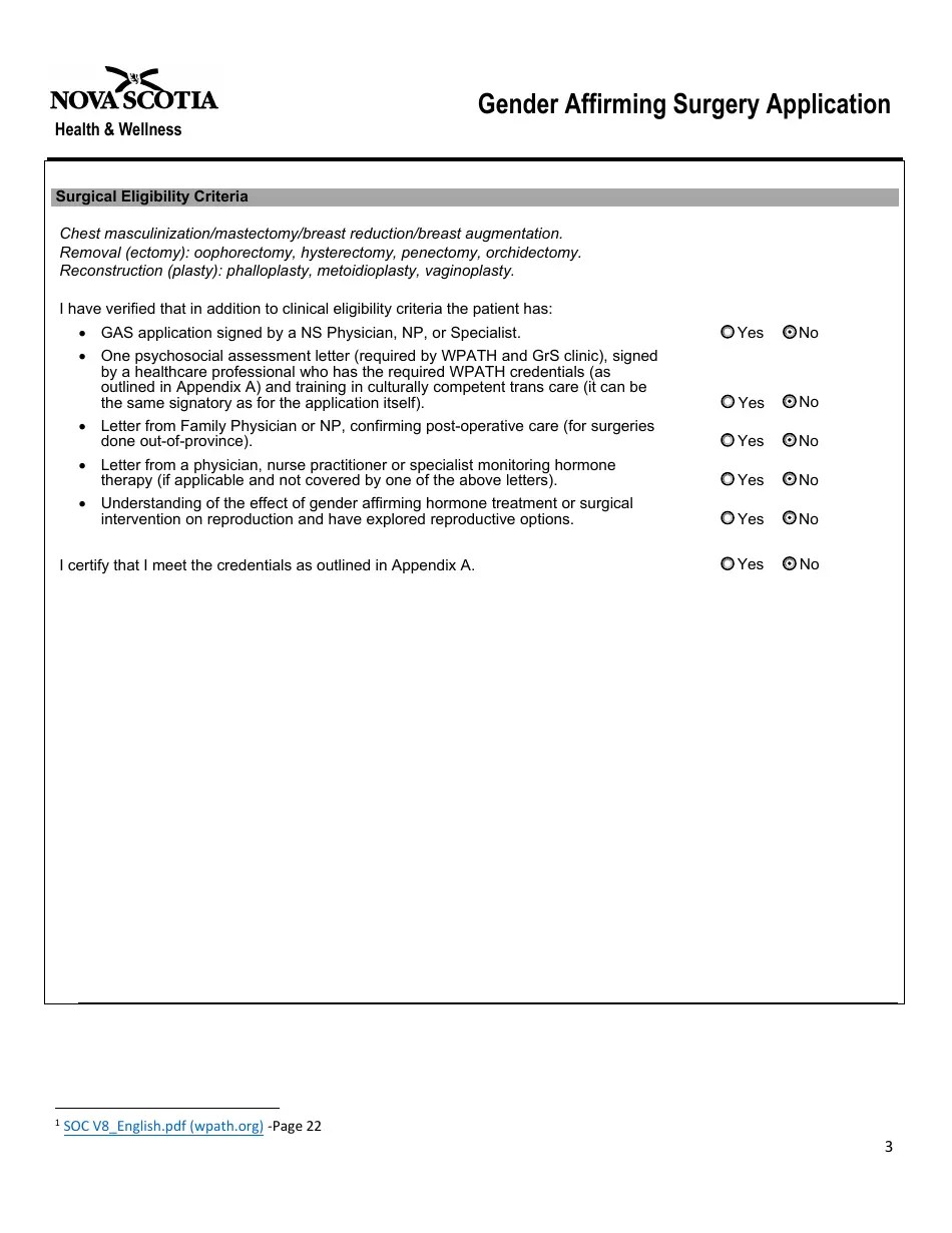 Nova Scotia Canada Gender Affirming Surgery Application Fill Out, Sign Online and Download PDF
