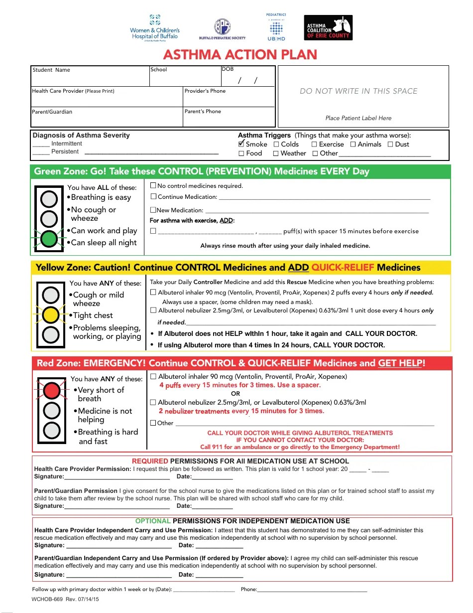 Asthma Action Plan - Education Download Printable PDF | Templateroller