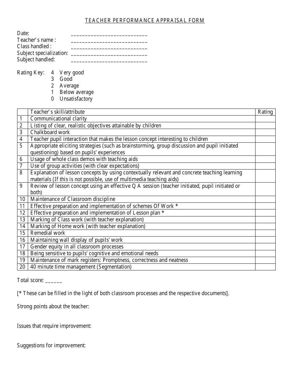 Teacher Performance Appraisal Form Fill Out, Sign Online and Download