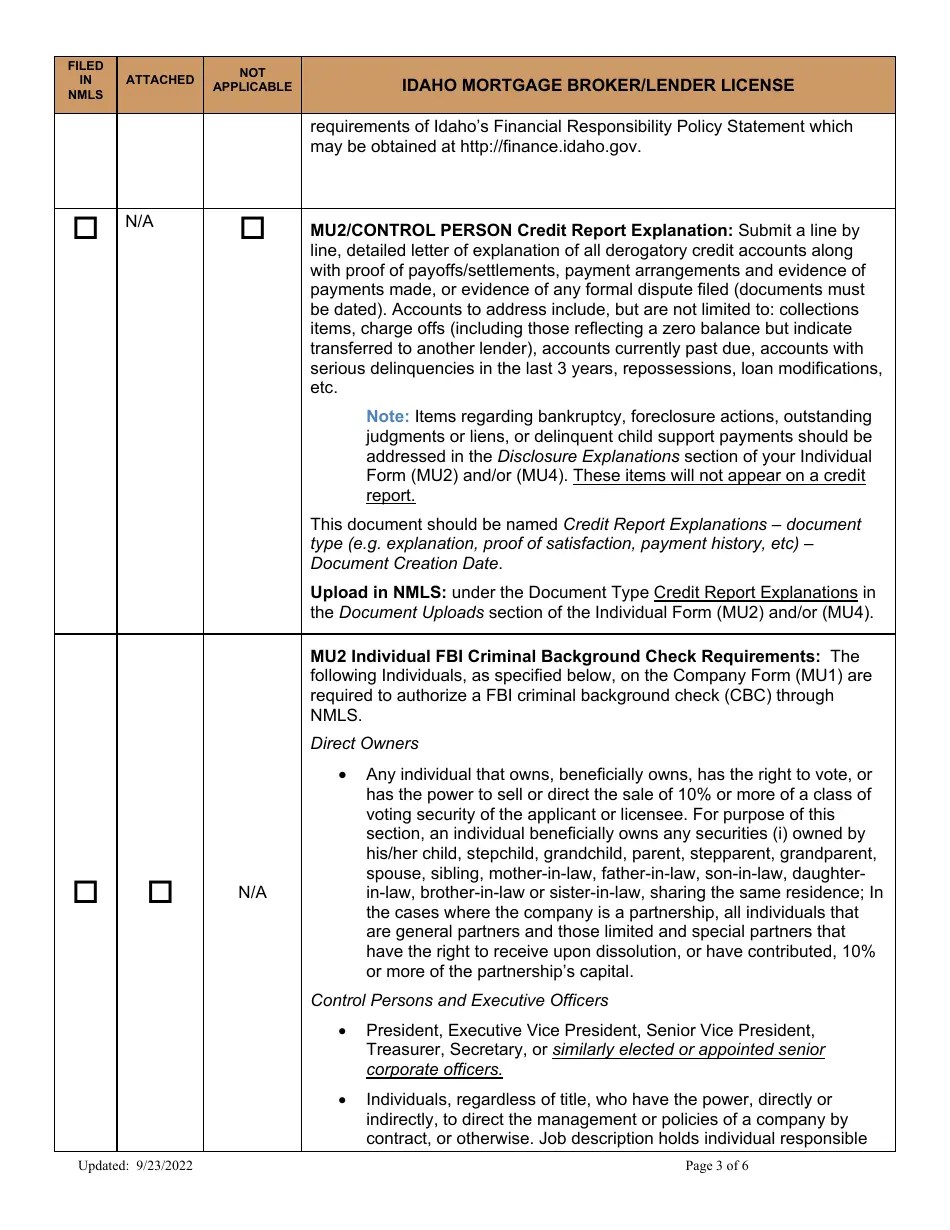 Idaho Idaho Mortgage Broker/Lender License Company New Application