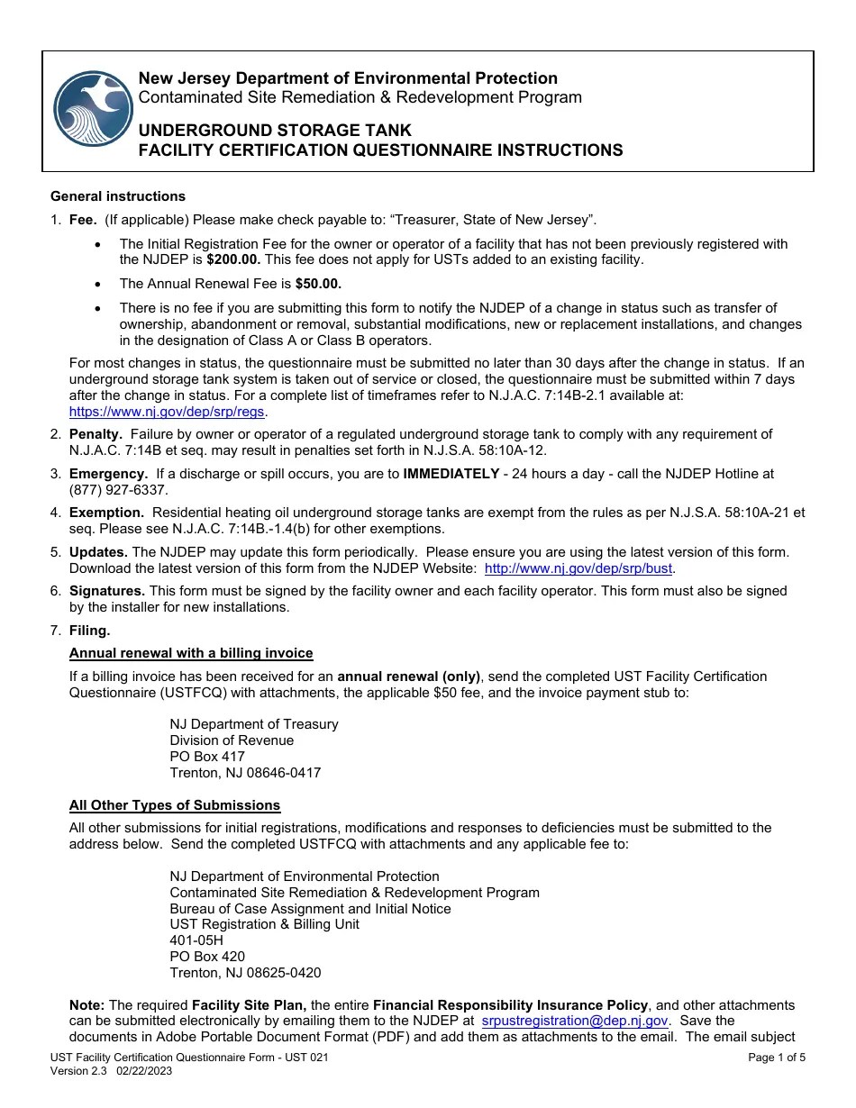 Download Instructions for Form UST021 Underground Storage Tank Facility