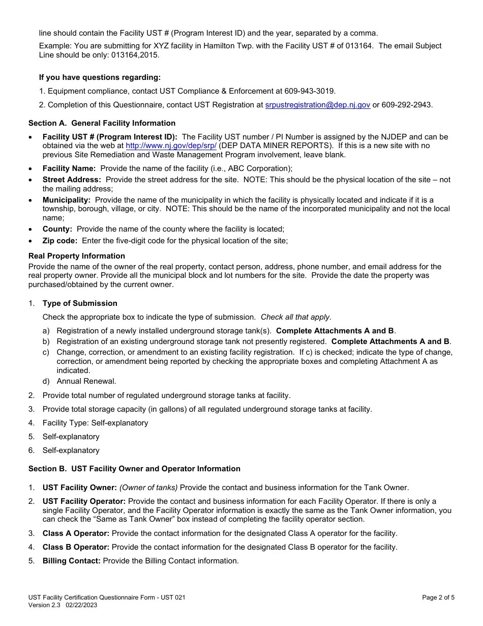 Download Instructions for Form UST021 Underground Storage Tank Facility