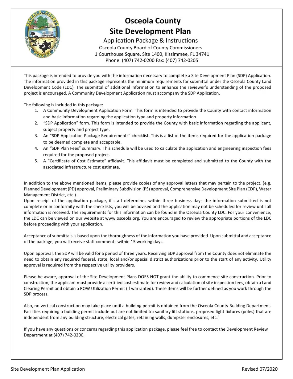 Osceola County, Florida Site Development Plan Application Fill Out