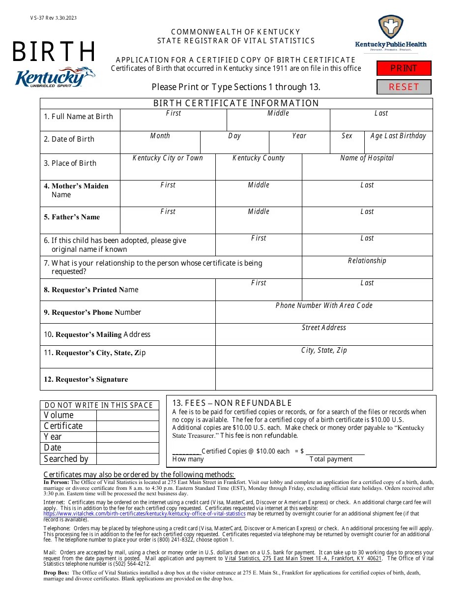 Form VS37 Download Fillable PDF or Fill Online Application for a