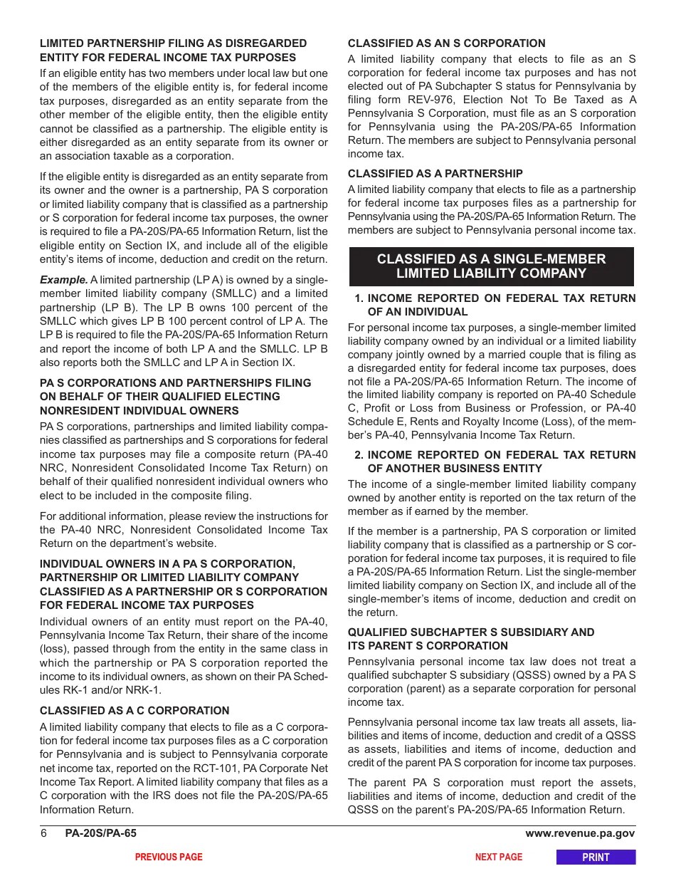 Form PA20S (PA65) Download Fillable PDF or Fill Online Pa S Corporation/Partnership