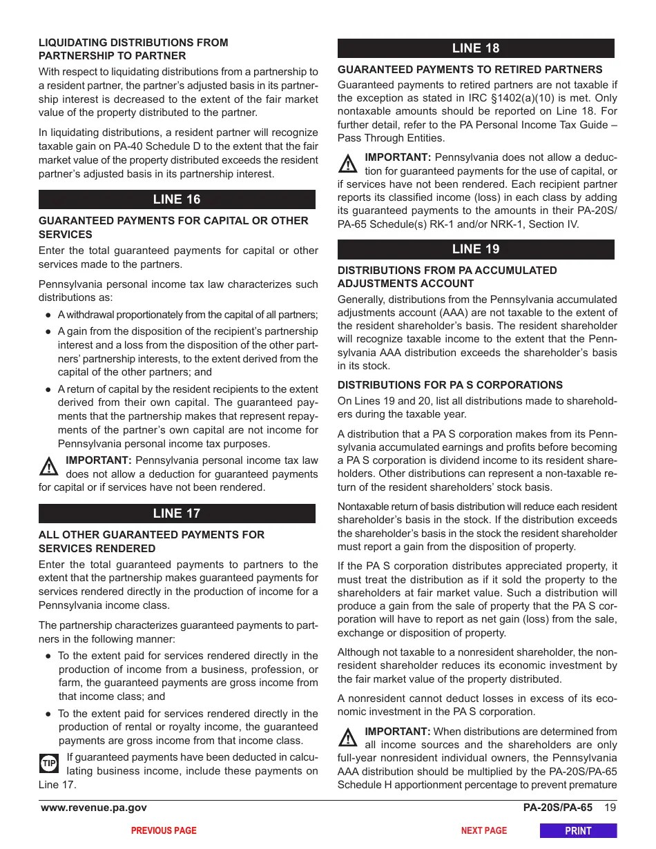 Form PA20S (PA65) Download Fillable PDF or Fill Online Pa S Corporation/Partnership