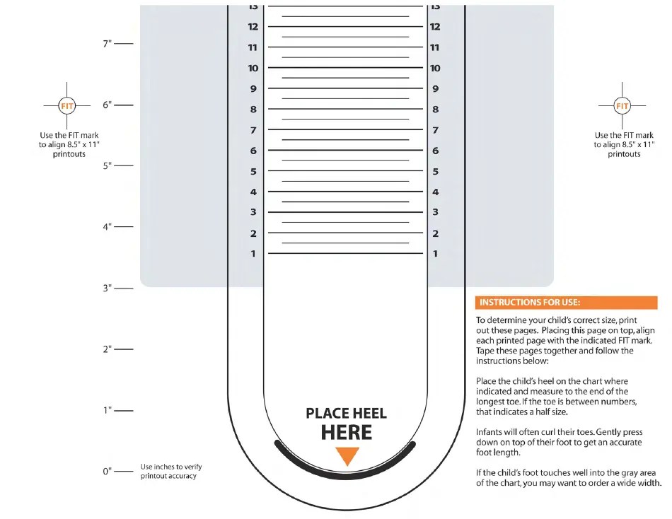 Children's Foot Sizing Chart Download Printable PDF | Templateroller