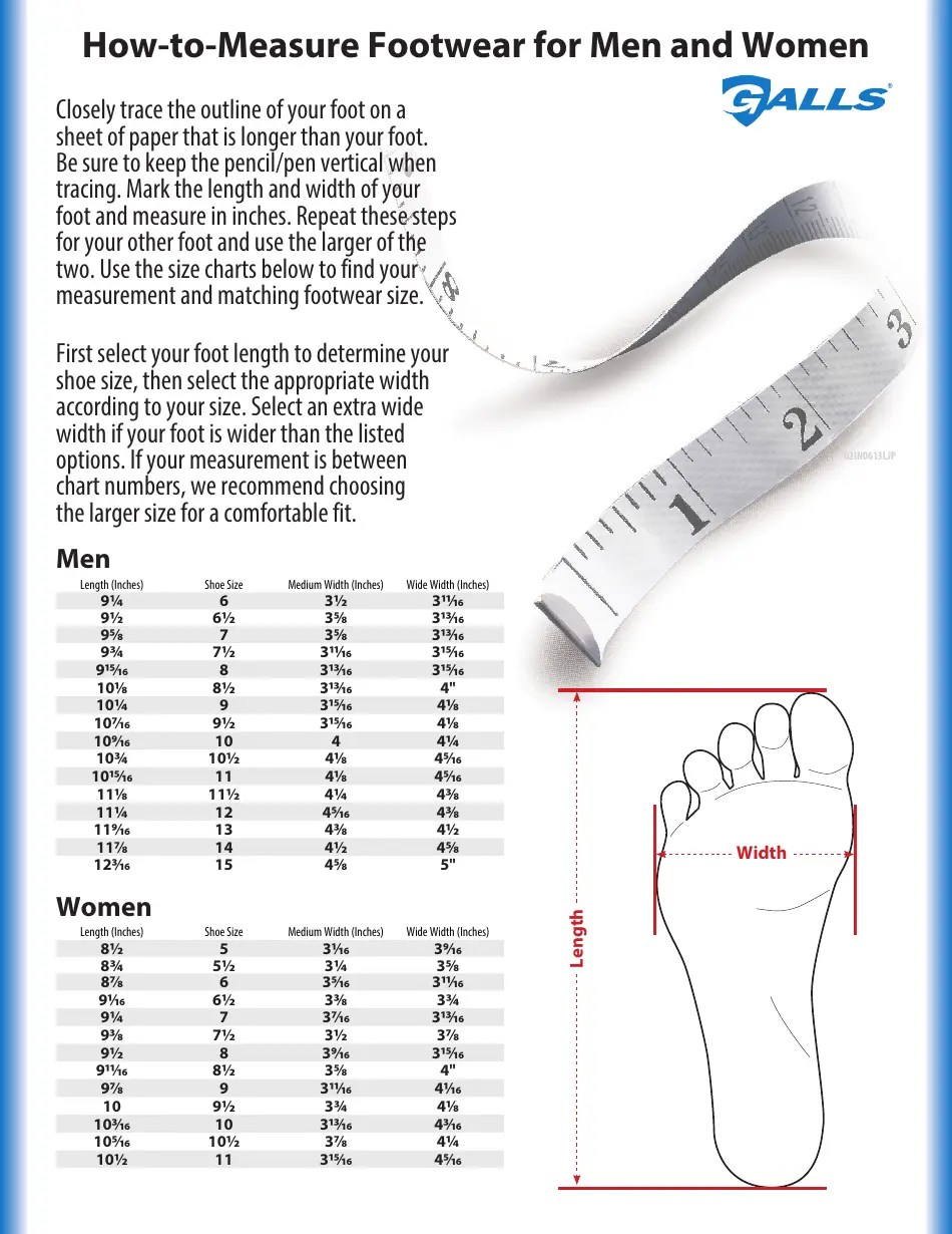 Footwear Measurement Chart for Men and Women Download Printable PDF