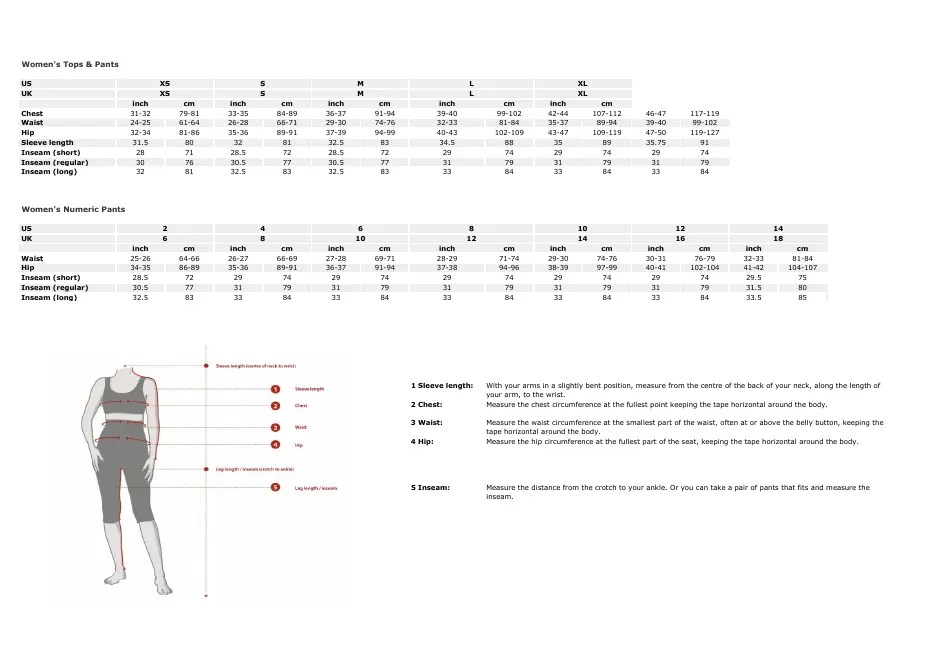 Clothing Size Charts - the North Face Download Printable PDF