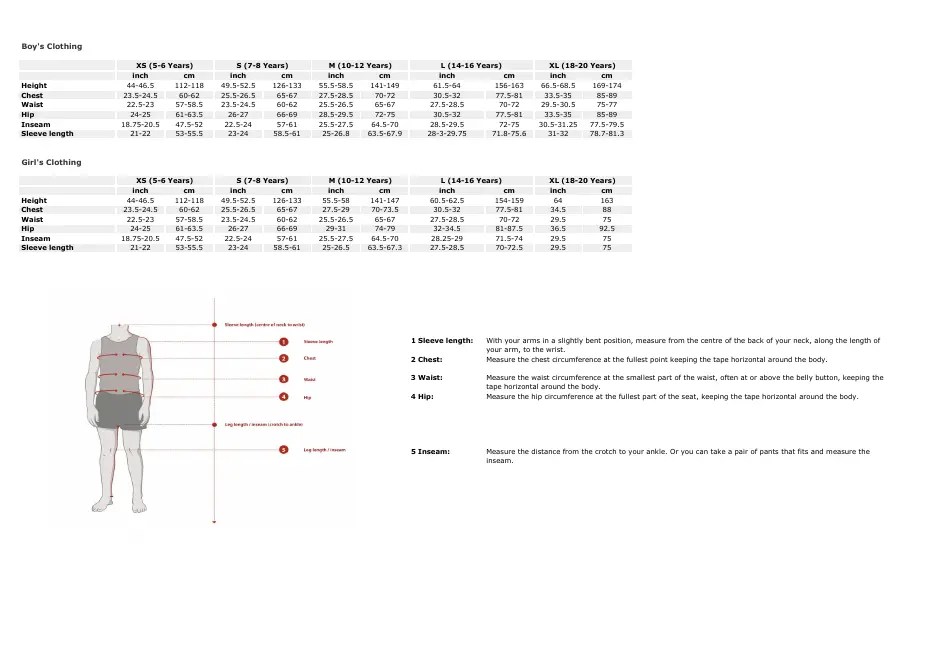Clothing Size Charts - the North Face Download Printable PDF