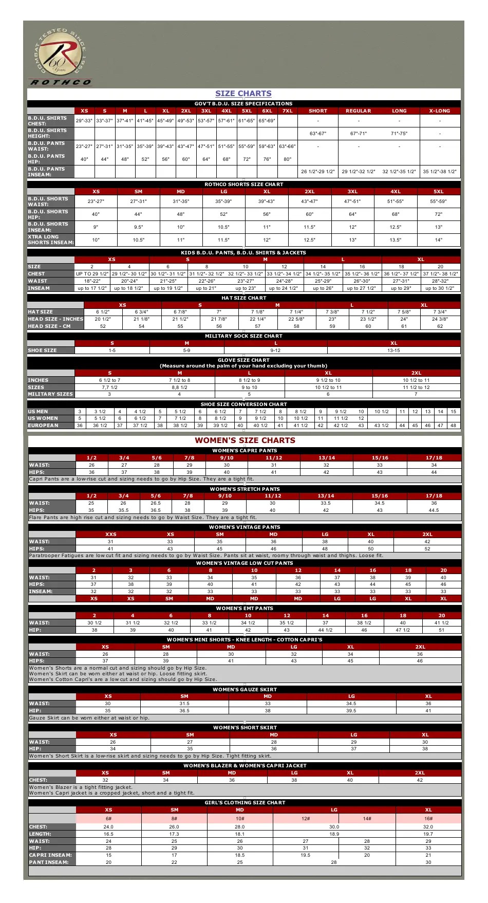 Tactical Gear Size Charts Rothco Download Printable PDF Templateroller