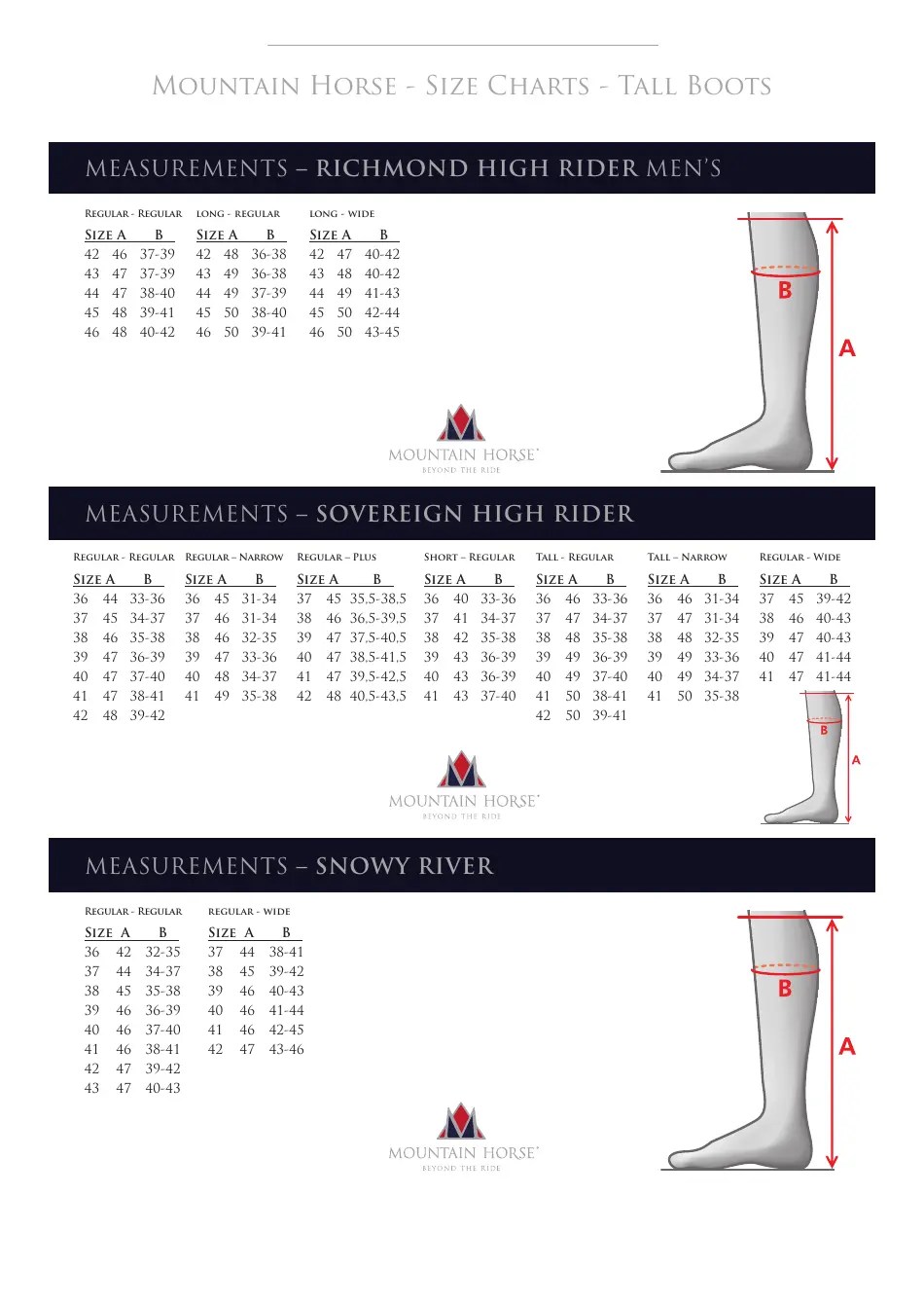 Horse Riding Boots Sizing Charts Download Printable PDF Templateroller