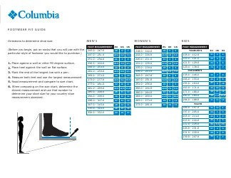 Sportswear Size Charts - Columbia Download Printable PDF | Templateroller