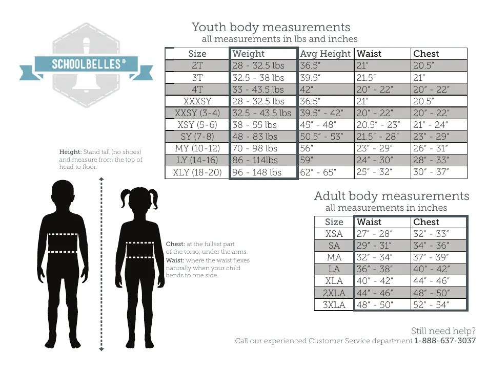 School Uniform Size Chart - Schoolbelles Download Printable PDF