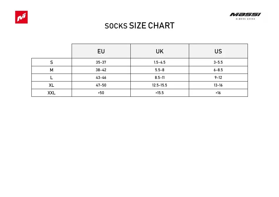 Socks Size Chart Massi Download Printable PDF Templateroller