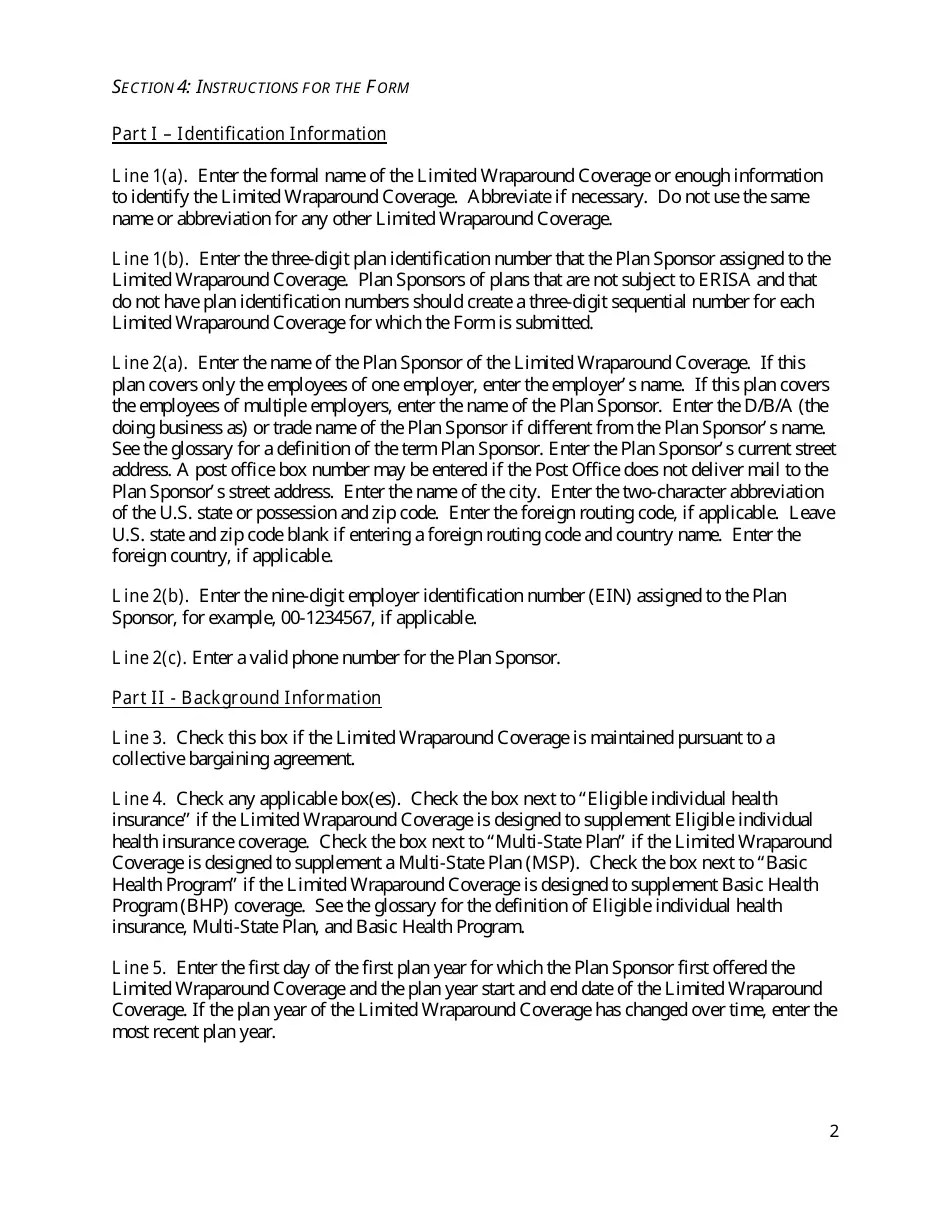 Reporting Form for Plan Sponsors Offering Limited Wraparound Coverage