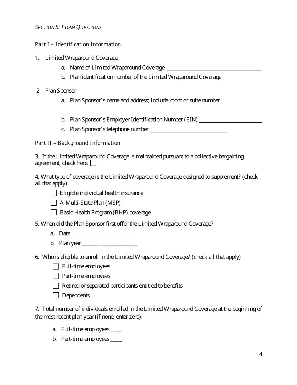 Reporting Form for Plan Sponsors Offering Limited Wraparound Coverage