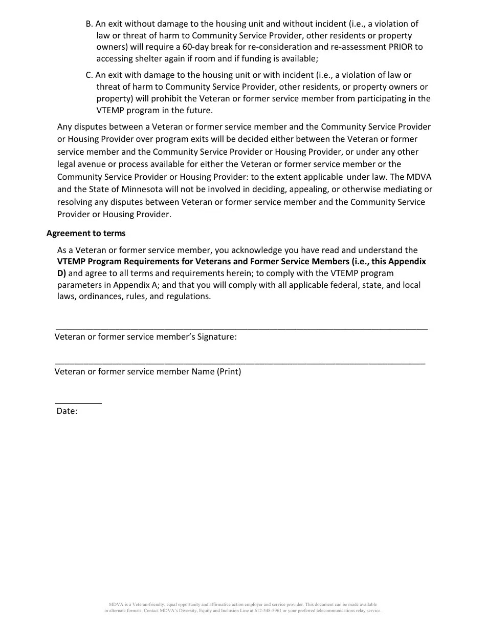 Minnesota Veterans and Former Service Members Agreement Veteran