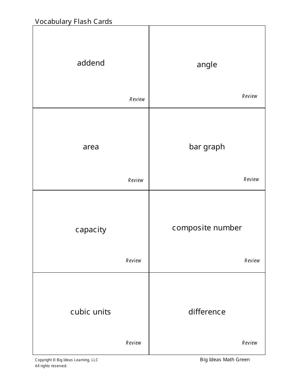 Grade 6 Math Vocabulary Flash Cards Download Printable PDF Templateroller