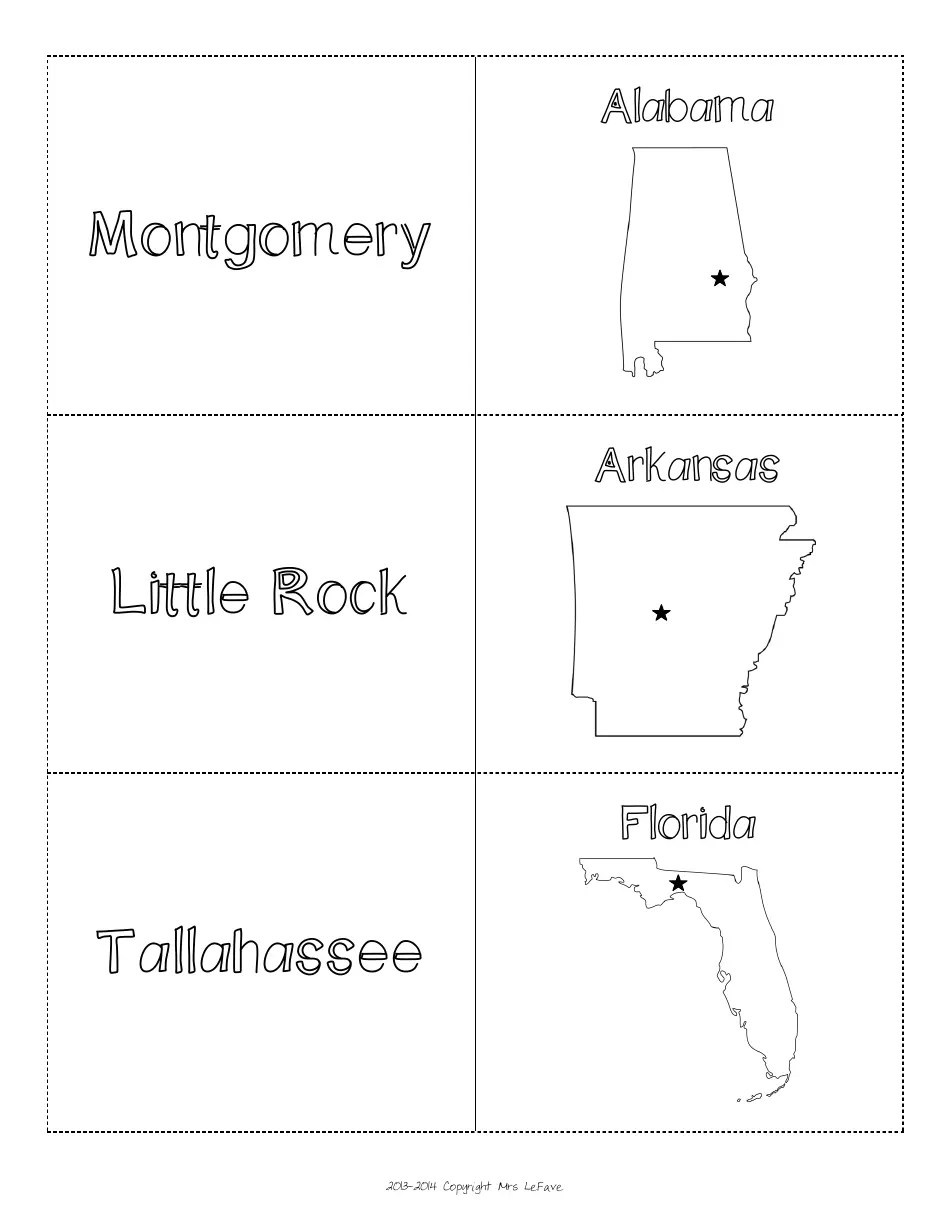 Southeast States & Capitals Map Worksheet and Flashcards Download