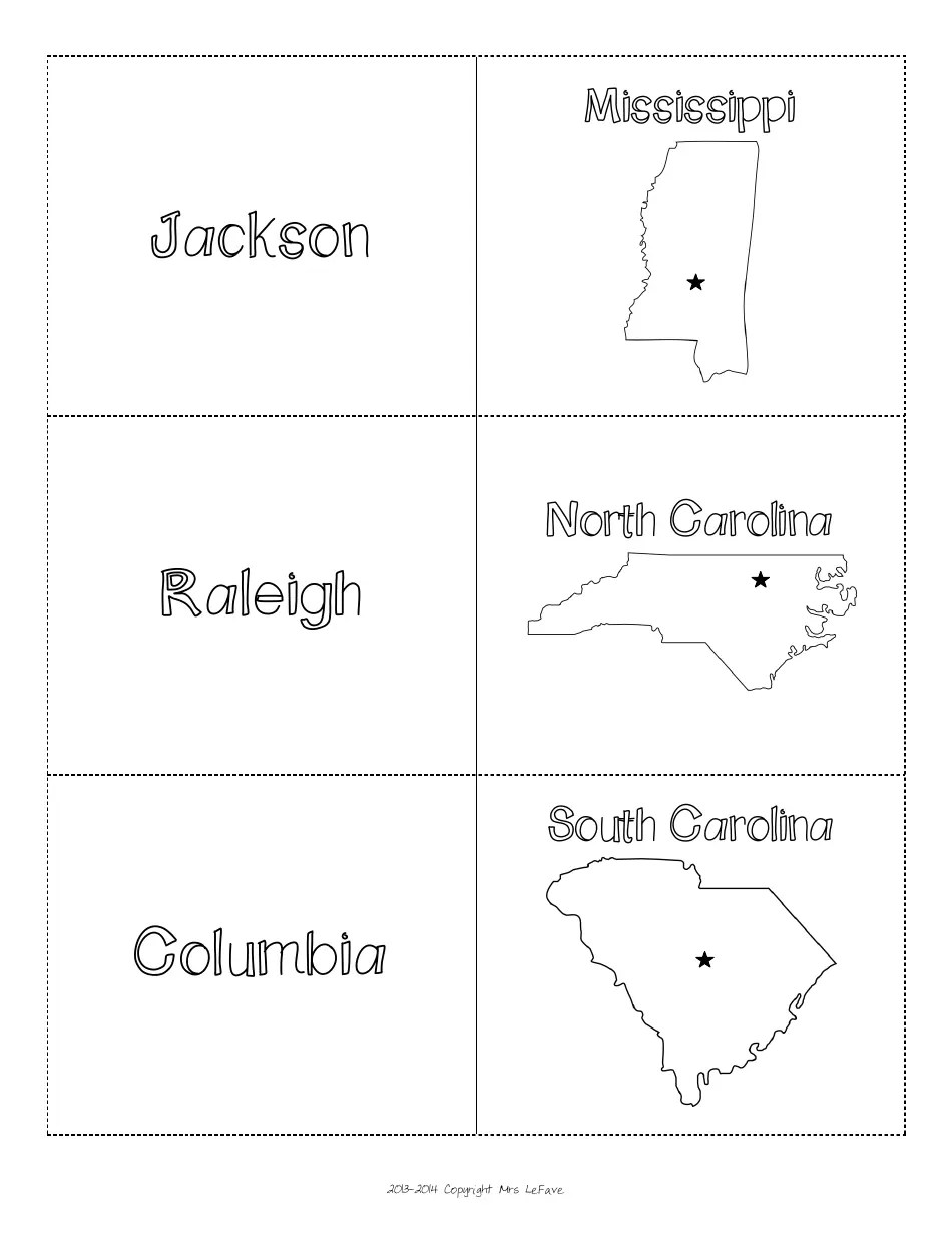 Southeast States & Capitals Map Worksheet and Flashcards Download
