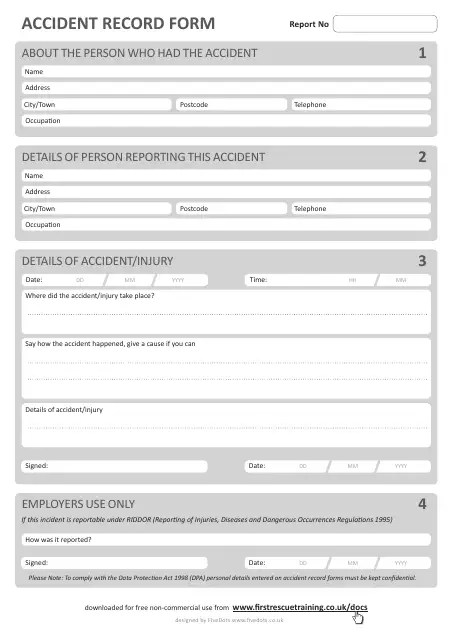 United Kingdom Accident Record Form Download Printable PDF Templateroller