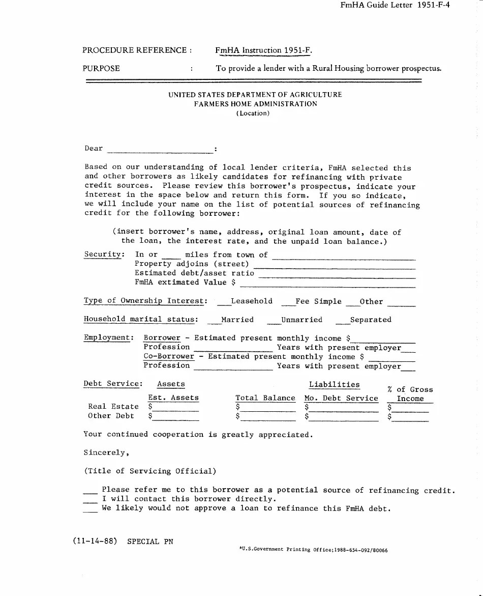 FmHA Form 1951F4 Fill Out, Sign Online and Download Printable PDF