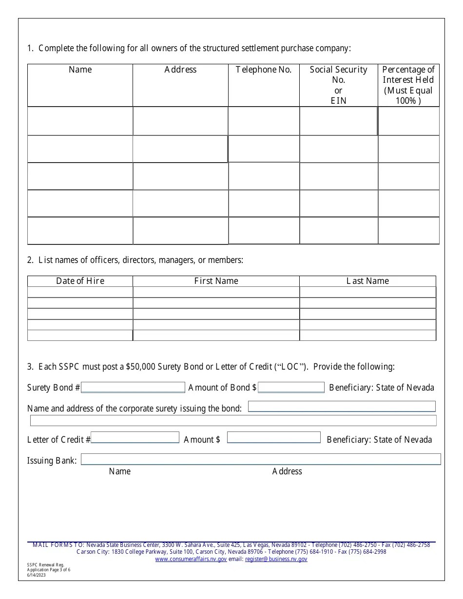 Nevada Structured Settlement Purchase Company Renewal Application for Registration Fill Out