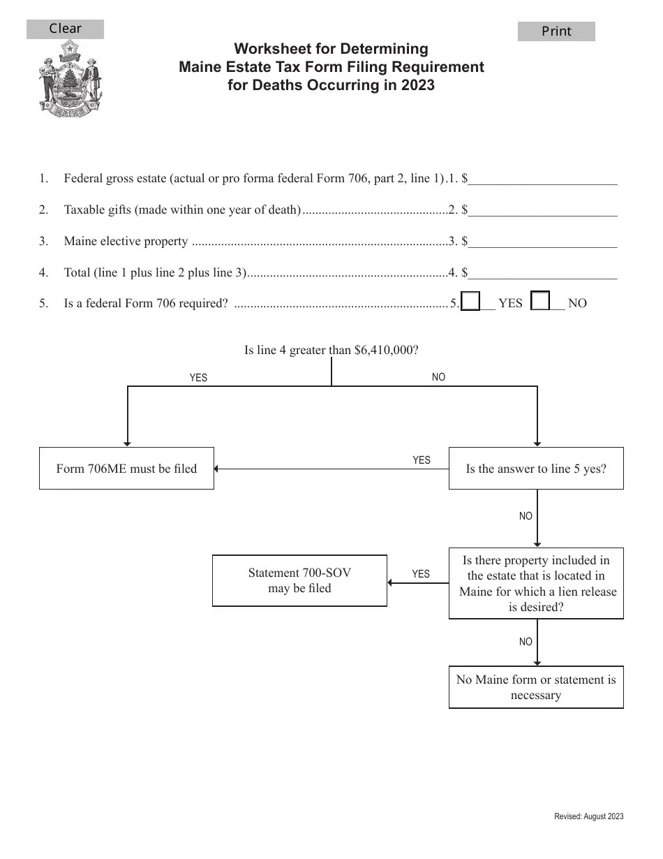 2023 Maine Worksheet for Determining Maine Estate Tax Form Filing