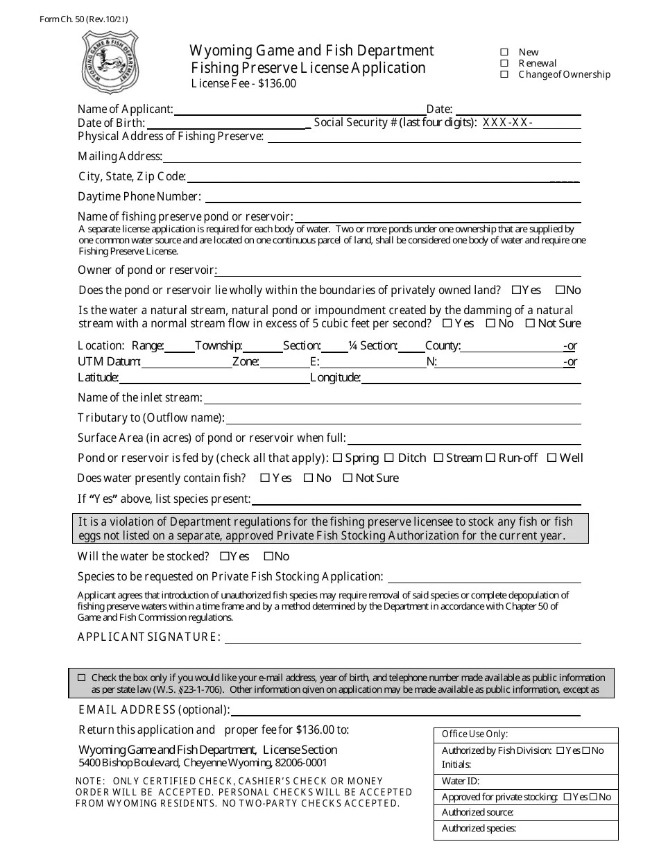 Form Ch.50 Fill Out, Sign Online and Download Printable PDF, Wyoming