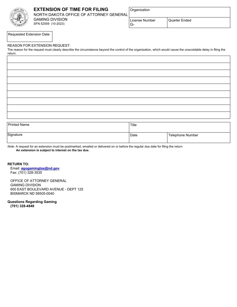 Form SFN52559 Download Fillable PDF or Fill Online Extension of Time